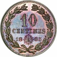 reverse of 10 Centimes - Ranavalona III (1883) coin with X# 1 from Madagascar. Inscription: 10 Centimes 18 E 83