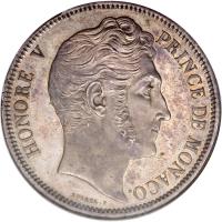 obverse of 5 Francs - Honore V (1837) coin with KM# 96 from Monaco.