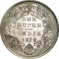 reverse of 1 Rupee - Countermarked Coinage (1876) coin with KM# 41.1 from Mozambique. Inscription: ONE RUPEE INDIA 1874