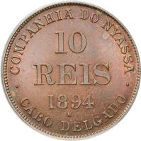 obverse of 10 Réis - Companhia do Nyassa (1894) coin with KM# Tn1 from Mozambique.