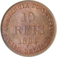 reverse of 10 Réis - Companhia do Nyassa (1894) coin with KM# Tn1 from Mozambique.