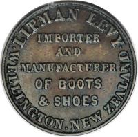 obverse of 1/2 Penny - Lipman Levy, Wellington (1860) coin with KM# Tn38 from New Zealand.