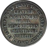 reverse of 1/2 Penny - Lipman Levy, Wellington (1860) coin with KM# Tn38 from New Zealand.