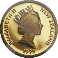 obverse of 150 Dollars - 1990 sesquicentennial (1990) coin with KM# 77 from New Zealand. Inscription: ELIZABETH II NEW ZEALAND RDM 1990
