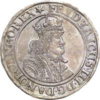 Norway coin 1 Specie Daler (1651 - 1652) obverse obverse of 1 Specie Daler (1651 - 1652) coin with KM# 40 from Norway. Inscription: FRIDERICUS.III.DG.DA.NOR.VAN.GO.REX*