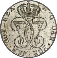 obverse of 24 Skilling Danske - Christian VII (1772 - 1788) coin with KM# 250 from Norway. Inscription: D. G. DAN. NOR. VAN. GOT. REX.