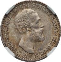 obverse of 12 Skilling - Oscar II (1873) coin with KM# 339 from Norway. Inscription: OSCAR II NORGES SVER.G.V.KONGE *BRODERFOLKENES VEL*