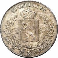 Norway coin 1/2 Speciedaler - Carl XV (1861 - 1862) reverse reverse of 1/2 Speciedaler - Carl XV (1861 - 1862) coin with KM# 322 from Norway.