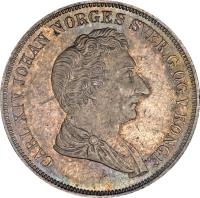 Norway coin 1/2 Specie Daler - Carl XIV (1844) obverse obverse of 1/2 Specie Daler - Carl XIV (1844) coin with KM# 312 from Norway. Inscription: CARL XIV JOHAN NORGES SVER.G.OG V.KONGE