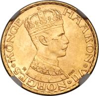 Norway coin 10 Kroner - Haakon VII (1910) obverse obverse of 10 Kroner - Haakon VII (1910) coin with KM# 375 from Norway. Inscription: HAAKON · VII · NORGES · KONGE