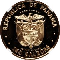 Panama coin 150 Balboas - Simon Bolivar (1980) obverse obverse of 150 Balboas - Simon Bolivar (1980) coin with KM# 68 from Panama. Inscription: REPUBLICA DE PANAMA 500/1000 FINE GOLD 150 BALBOAS