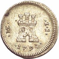 Peru coin 1/4 Real - Carlos IV - Castle (1794 - 1808) reverse reverse of 1/4 Real - Carlos IV - Castle (1794 - 1808) coin with KM# 102 from Peru.