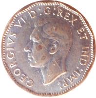 obverse of 5 Cents - George VI - Victory (1944 - 1945) coin with KM# 40a from Canada. Inscription: GEORGIVS VI D:G:REX ET IND:IMP: