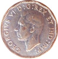 Canada coin 5 Cents - George VI - Victory (1944 - 1945) obverse obverse of 5 Cents - George VI - Victory (1944 - 1945) coin with KM# 40a from Canada. Inscription: GEORGIVS VI D:G:REX ET IND:IMP: