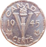 reverse of 5 Cents - George VI - Victory (1944 - 1945) coin with KM# 40a from Canada. Inscription: CANADA 19V44 CENTS