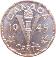 Canada coin 5 Cents - George VI - Victory (1944 - 1945) reverse reverse of 5 Cents - George VI - Victory (1944 - 1945) coin with KM# 40a from Canada. Inscription: CANADA 19V44 CENTS
