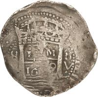 reverse of 8 Reales - Felipe IV - Colonial Cob Coinage (1659 - 1660) coin with KM# 18 from Peru.