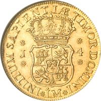 Peru coin 4 Escudos - Fernando VI - Colonial Milled Coinage (1751 - 1753) reverse reverse of 4 Escudos - Fernando VI - Colonial Milled Coinage (1751 - 1753) coin with KM# 49 from Peru.