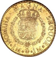 Peru coin 8 Escudos - Fernando VI - Colonial Milled Coinage (1754 - 1760) reverse reverse of 8 Escudos - Fernando VI - Colonial Milled Coinage (1754 - 1760) coin with KM# 59 from Peru.