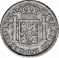 Peru coin 4 Reales - Carlos III (1772 - 1784) reverse reverse of 4 Reales - Carlos III (1772 - 1784) coin with KM# 77 from Peru.
