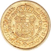 reverse of 8 Escudos - Carlos III - Colonial Milled Coinage (1772 - 1784) coin with KM# 82 from Peru.