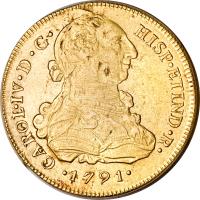 Peru coin 8 Escudos - Carlos IV - Colonial Milled Coinage (1789 - 1791) obverse obverse of 8 Escudos - Carlos IV - Colonial Milled Coinage (1789 - 1791) coin with KM# 92 from Peru.