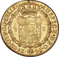 reverse of 8 Escudos - Carlos IV - Colonial Milled Coinage (1792 - 1808) coin with KM# 101 from Peru.