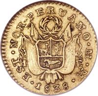 obverse of 1 Escudo - North Peru (1838) coin with KM# 160 from Peru.