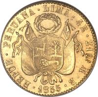 Peru coin 4 Escudos (1828 - 1855) obverse obverse of 4 Escudos (1828 - 1855) coin with KM# 150 from Peru.