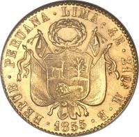 obverse of 4 Escudos (1828 - 1855) coin with KM# 150 from Peru.