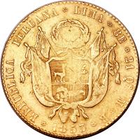 Peru coin 8 Escudos (1826 - 1855) obverse obverse of 8 Escudos (1826 - 1855) coin with KM# 148 from Peru.