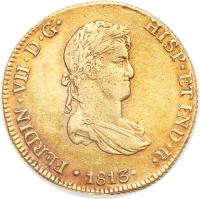 obverse of 8 Escudos - Fernando VII - Colonial Milled Coinage (1812 - 1813) coin with KM# 124 from Peru.