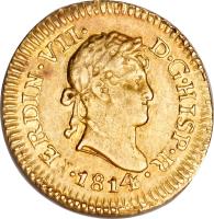 obverse of 1/2 Escudo - Fernando VII - Colonial Milled Coinage (1814 - 1821) coin with KM# 125 from Peru.