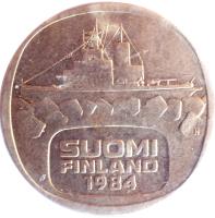 obverse of 5 Markkaa (1979 - 1993) coin with KM# 57 from Finland. Inscription: SUOMI FINLAND 1990 M