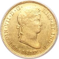 obverse of 4 Escudos - Fernando VII - Colonial Milled Coinage (1814 - 1821) coin with KM# 128 from Peru.