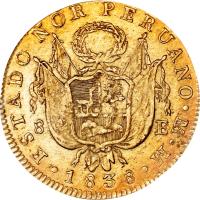 obverse of 8 Escudos - North Peru (1836 - 1838) coin with KM# 156 from Peru.