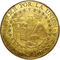 Peru coin 8 Escudos - South Peru (1837) reverse reverse of 8 Escudos - South Peru (1837) coin with KM# 167 from Peru. Inscription: FIRME POR LA UNION .8E.21.Q.FEDERACION.B.A.