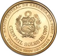 Peru coin 100000 Soles - Miguel - Grau (1979) obverse obverse of 100000 Soles - Miguel - Grau (1979) coin with KM# 282 from Peru.