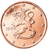 obverse of 1 Euro Cent (1999 - 2014) coin with KM# 98 from Finland. Inscription: 1999 M