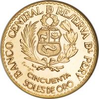 obverse of 50 Soles de Oro - Battle of Callao (1966) coin with KM# 250 from Peru.