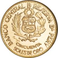 Peru coin 50 Soles de Oro - Battle of Callao (1966) obverse obverse of 50 Soles de Oro - Battle of Callao (1966) coin with KM# 250 from Peru.