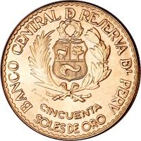 obverse of 50 Soles de Oro - Casa de Moneda (1965) coin with KM# 242 from Peru.