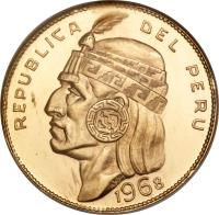 obverse of 50 Soles Oro (1930 - 1969) coin with KM# 219 from Peru.