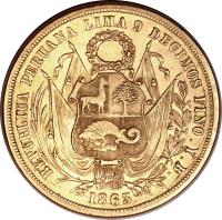 obverse of 20 Soles - South Peru (1863) coin with KM# 194 from Peru.