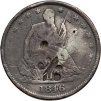 Puerto Rico coin 1/2 Dollar - Countermarked (1884) obverse obverse of 1/2 Dollar - Countermarked (1884) coin with KM# 10 from Puerto Rico. Inscription: 1846