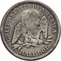 reverse of 1/2 Dollar - Countermarked (1884) coin with KM# 10 from Puerto Rico. Inscription: UNITED STATES OF AMERICA O HALF DOL.