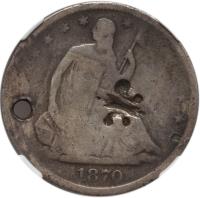 Puerto Rico coin 1/2 Dollar - Countermarked (1884) obverse obverse of 1/2 Dollar - Countermarked (1884) coin with KM# 11 from Puerto Rico. Inscription: 1870