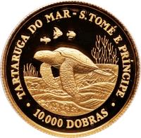 reverse of 10000 Dobras - Sea Turtle (1992) coin with KM# 51 from São Tomé and Príncipe.