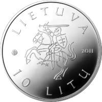 Lithuania coin 10 Litų - Lithuanian Culture - Theatre (2011) obverse obverse of 10 Litų - Lithuanian Culture - Theatre (2011) coin with KM# 175 from Lithuania. Inscription: LIETUVA 2011 10 LITŲ