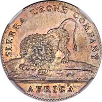 obverse of 20 Cents - Sierra Leone Company (1791) coin with KM# 4 from Sierra Leone. Inscription: SIERRA LEONE COMPANY AFRICA